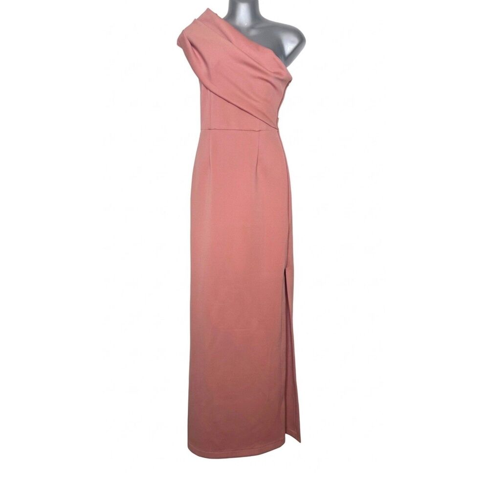 ASOS‎ Womens One Shoulder Maxi Dress Dusty Rose Pink Draped Evening Gown Size 6